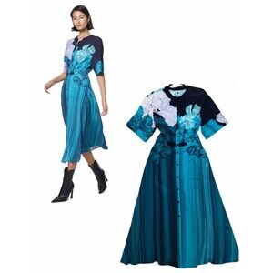 THE KIT. NWOT Short Sleeve Cobie Button Down Shirt Dress *Ocean Iris 4